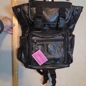 NWT 100% Leather black backpack Embassy USA patchwork panels